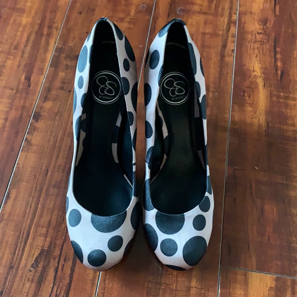 Jessica Simpson Tan & Black Polka Dot High Heels